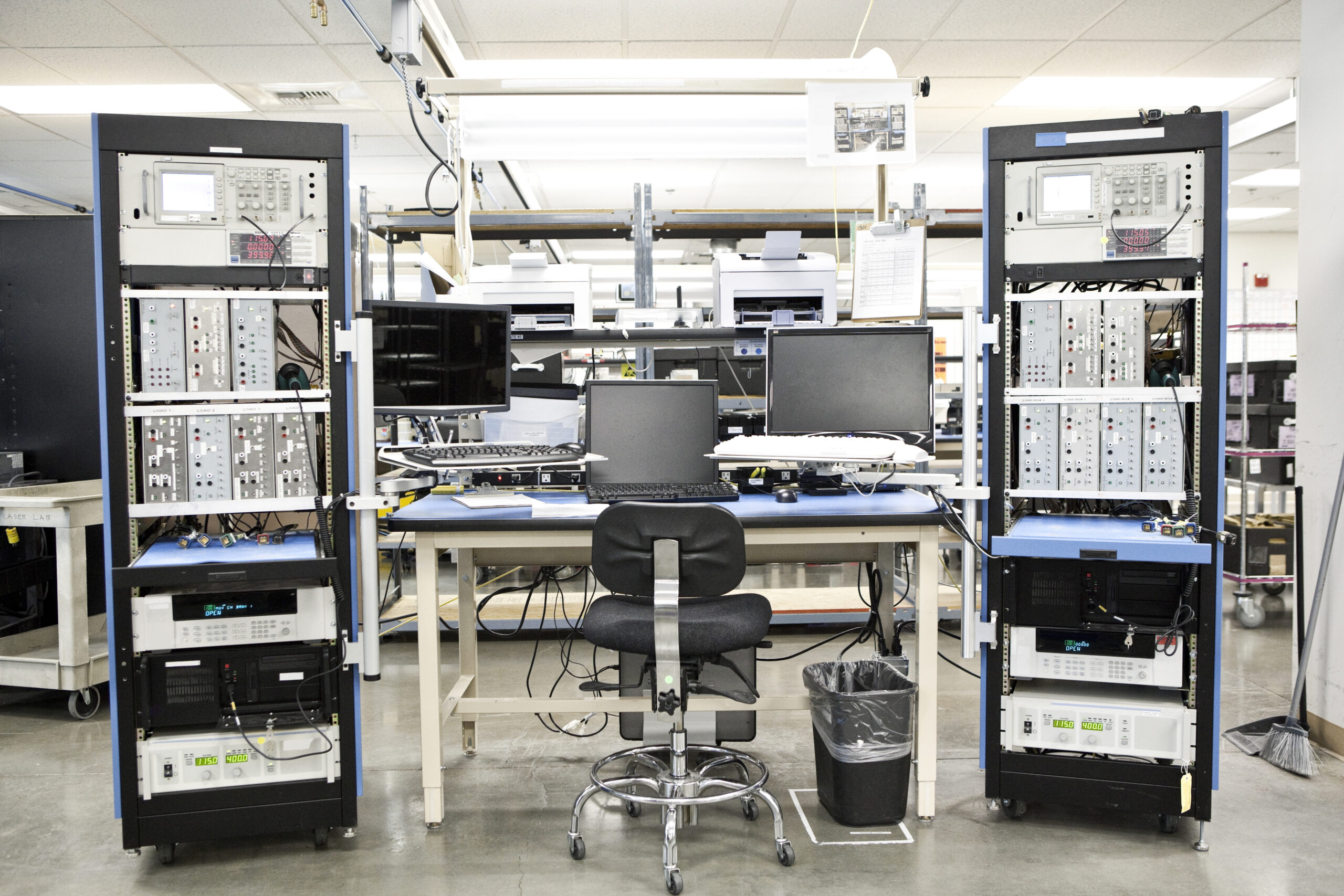 A workbench location in a technical research and development site.